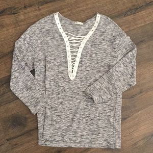 Lace up knit tunic top